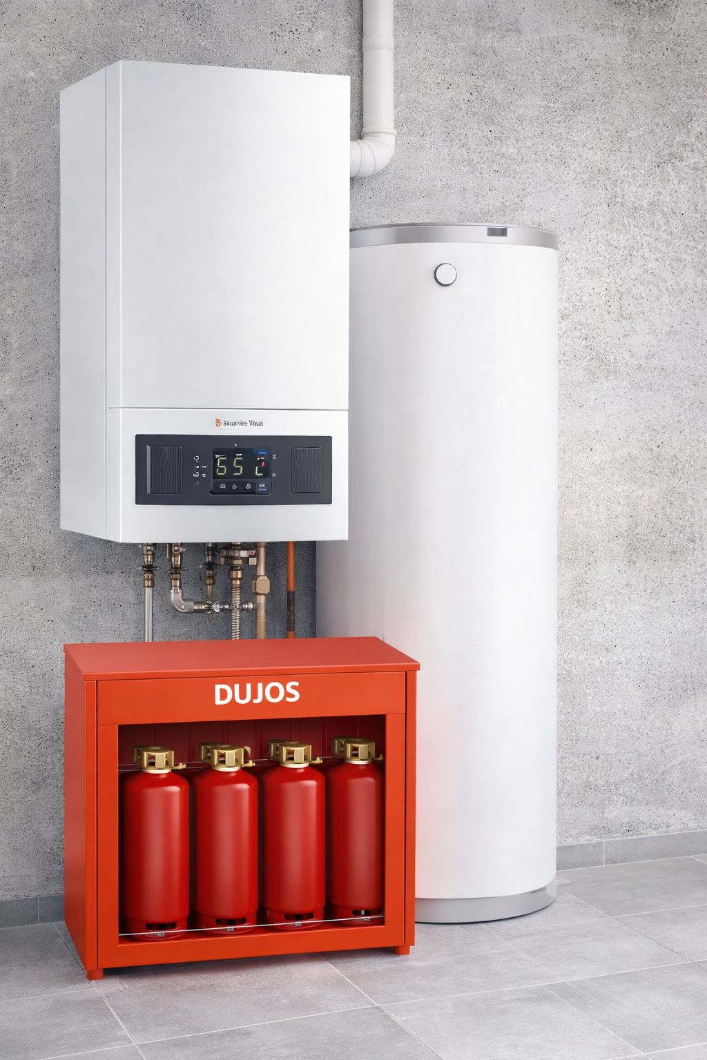 Gas heating system setup with propane cylinders